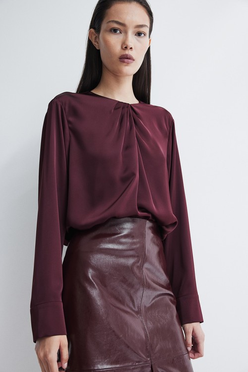 Pleat-Detail Satin Blouse