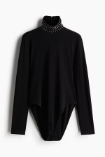 Stud-Detail Mock Turtleneck Bodysuit