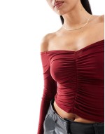 soft touch ruched front top in plum