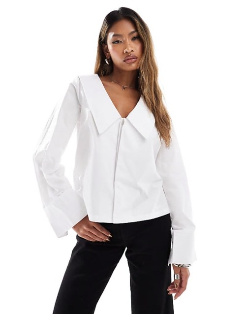 oversized collar wide sve shirt in white