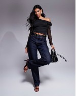 long sve off shoulder top in black mesh