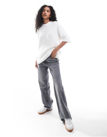 fluffy crew neck knitted t shirt in cream