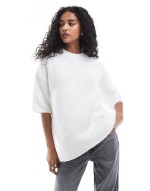 fluffy crew neck knitted t shirt in cream