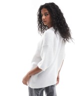 fluffy crew neck knitted t shirt in cream