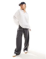 Toby oversized long sve polo top in white