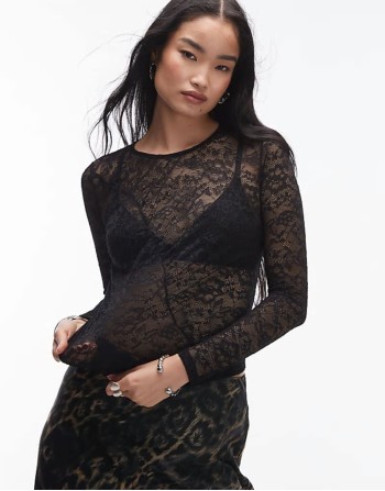 Edana lace long sve t-shirt in black