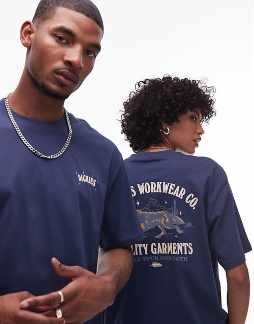 wolf country graphic back print t-shirt in navy- exclusive to