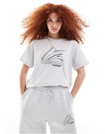 regular fit t-shirt co-ord with sports graphic logo in ice marl