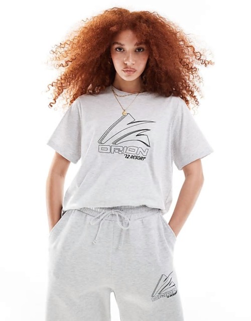 regular fit t-shirt co-ord with sports graphic logo in ice marl
