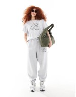 regular fit t-shirt co-ord with sports graphic logo in ice marl