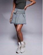 single belt mini skater skirt in dirty indigo