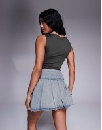 single belt mini skater skirt in dirty indigo