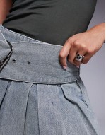 single belt mini skater skirt in dirty indigo