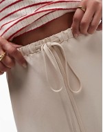 drawstring satin bias mini skirt in oyster