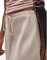 drawstring satin bias mini skirt in oyster