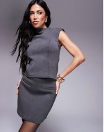 co-ord scuba fitted seam detail top and mini skirt in grey