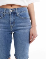 high waisted bermuda denim shorts in mid blue