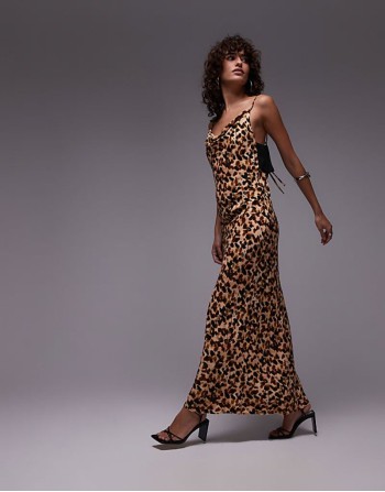twist back cowl neck midi slip in abstract spot with black back detail