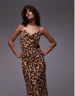 twist back cowl neck midi slip in abstract spot with black back detail