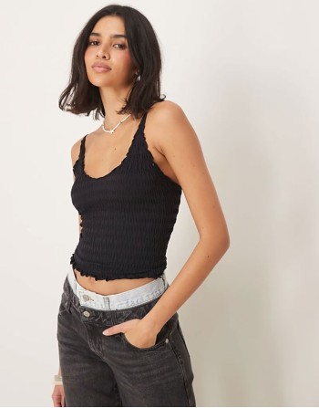 shirred seamless tank top in black