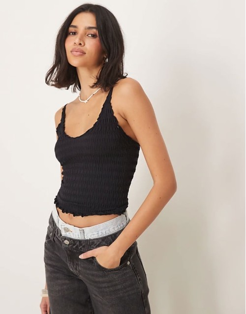 shirred seamless tank top in black