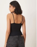 shirred seamless tank top in black