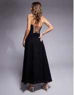tie back corset maxi dress in black