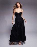 tie back corset maxi dress in black