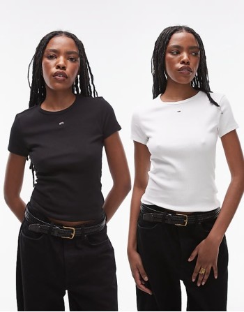 slim essential 2 pack t-shirt in white and black