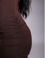 long sve frill detail a line maxi dress in chocolate