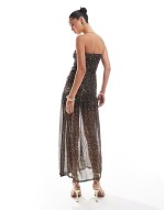 mesh bandeau drop waist midaxi dress in leopard print