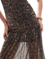 mesh bandeau drop waist midaxi dress in leopard print