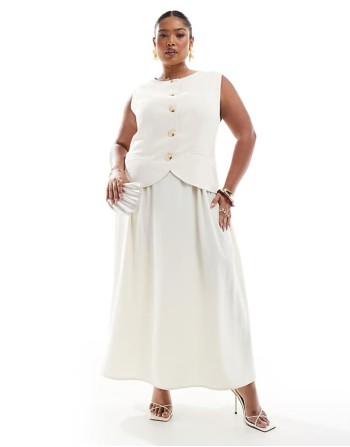 Plus exclusive tailored waistcoat maxi dress in cream