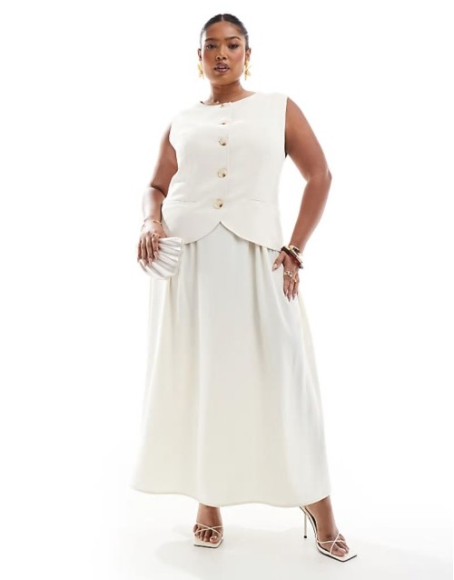 Plus exclusive tailored waistcoat maxi dress in cream