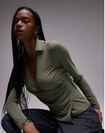 cupro long sve wrap top in green