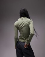 cupro long sve wrap top in green
