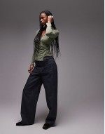 cupro long sve wrap top in green