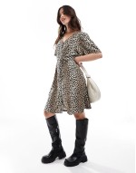 buttondown tie waist midi dress in leopard print