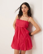 babydoll mini dress with ruffle hem in raspberry