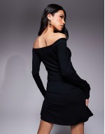 off shoulder asymmetric mini dress in black
