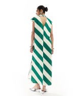 high neck column maxi dress in green stripe