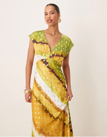 metallic midaxi dress in green ombre print
