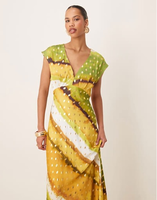 metallic midaxi dress in green ombre print