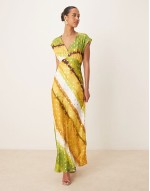 metallic midaxi dress in green ombre print
