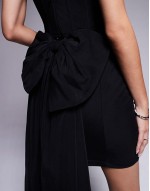 London square neck oversized bow back detail mini dress in black