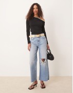 off shoulder long sve top with contrast binding in black