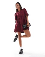micro cord mini smock dress in deep red