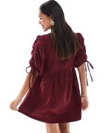micro cord mini smock dress in deep red