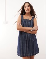 denim pinny dress in blue stripe