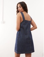 denim pinny dress in blue stripe